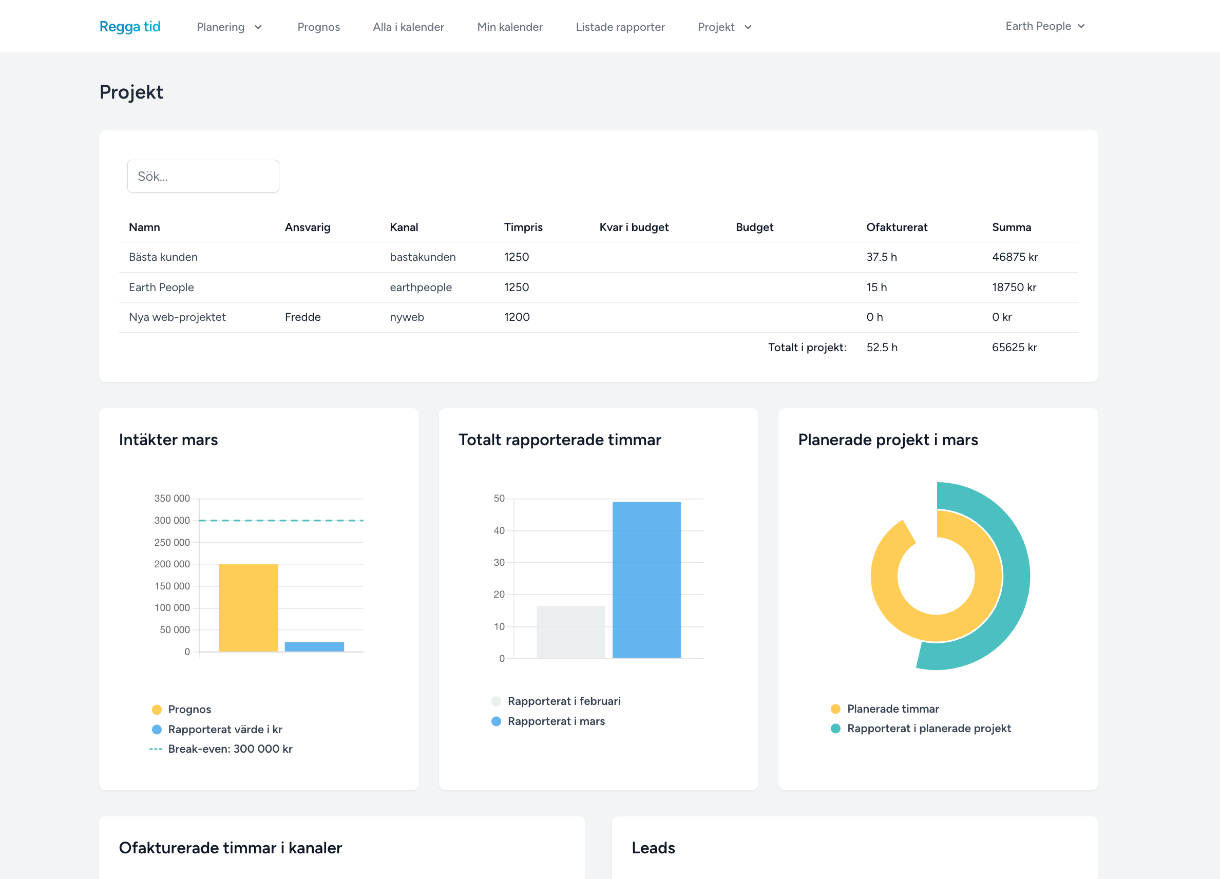 Skärmbild från Regga Tid-verktyget