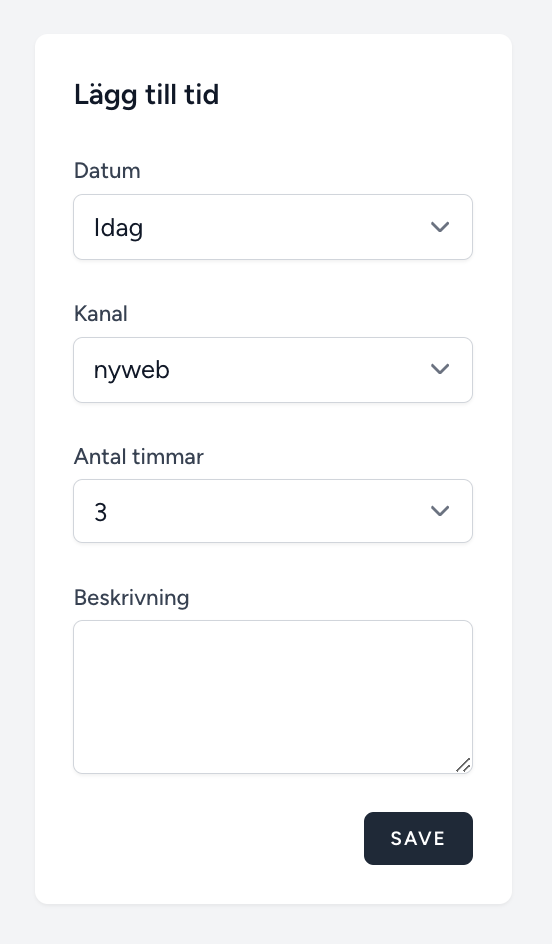 Skärmbild från Regga Tid-verktyget